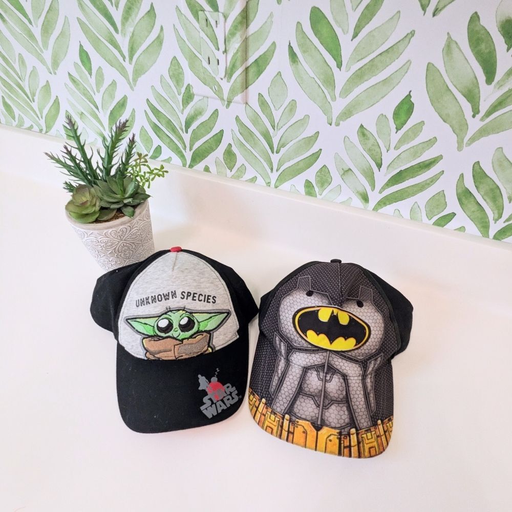 2 Boys Baseball Caps Kids: Batman and Baby Yoda Star Wars